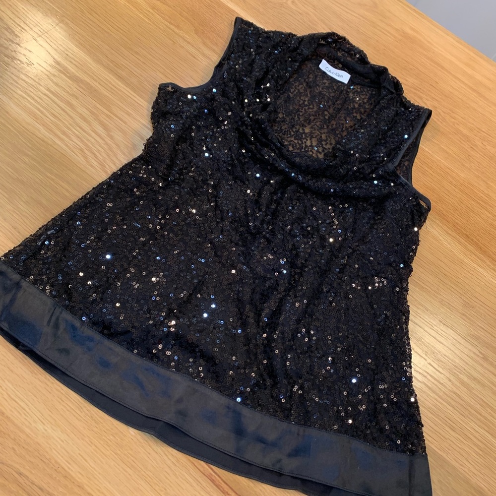 Calvin Klein Sequined Sleeveless Top Tank Size L - Picture 2 of 6